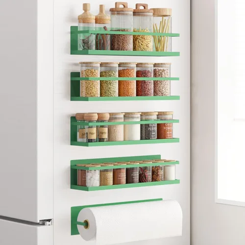Miniatura 14 de Estante magnético para especias para refrigerador, estante magnético de ahorro de espacio para nevera negro, paquete de 2 con soporte magnético