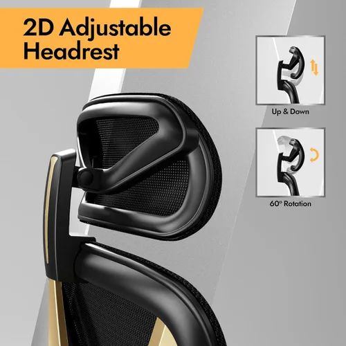 Miniatura 8 de HOLLUDLE Silla de oficina ergonómica de malla, soporte lumbar ajustable 3D y reposabrazos 3D, respaldo en forma de V, silla de escritorio ajustable