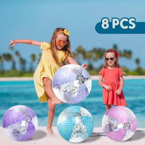 Miniatura 4 de Honoson Bola de playa de sirena de 16 pulgadas, bola de playa inflable gigante con purpurina, bola de playa con purpurina, regalos de fiesta