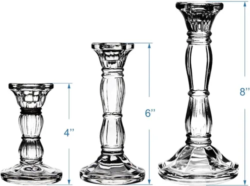 Miniatura 4 de 3 paquetes de portavelas de cristal - Portavelas transparentes para velas cónicas - Centros de mesa para velas, velas LED cónicas, decoración