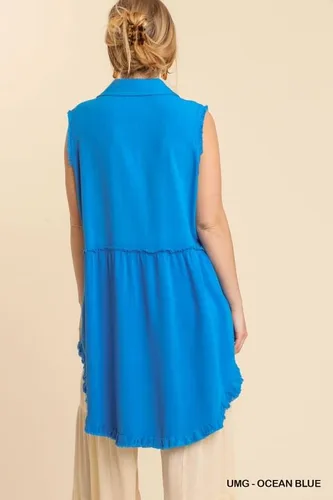 Miniatura 5 de umgee USA - Blusa tipo túnica sin mangas con dobladillo deshilachado y dobladillo deshilachado para mujer