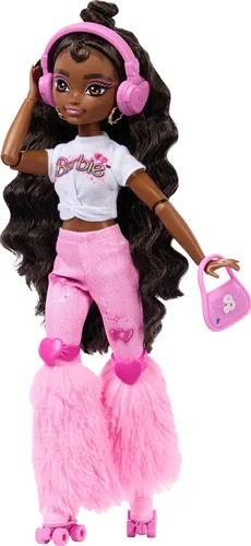 Miniatura 4 de Muñeca Barbie Dream Besties y accesorios, muñeca posable Barbie Brooklyn patinadora con temática de música y video con cabello castaño oscuro, 9