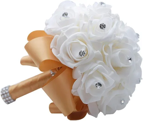 Miniatura 21 de S_SSOY Ramo de boda de cristal PE rosas para novia, dama de honor, flores de mano para fiesta, iglesia, día de San Valentín, azul marino