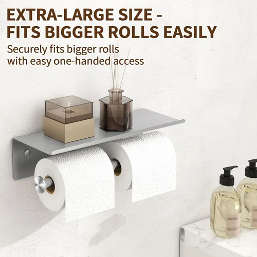 Miniatura 5 de YUMORE Soporte de papel higiénico, soporte de papel higiénico de acero inoxidable 304 para baño, doble rollo de papel higiénico con estante, Acabado