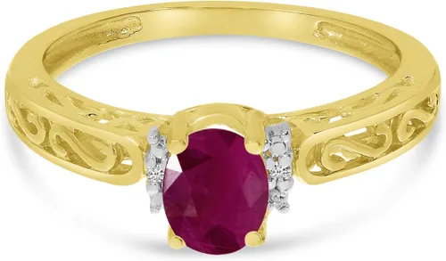 Miniatura 8 de Direct-Jewelry Anillo de diamantes y rubí ovalado de oro amarillo de 14 k