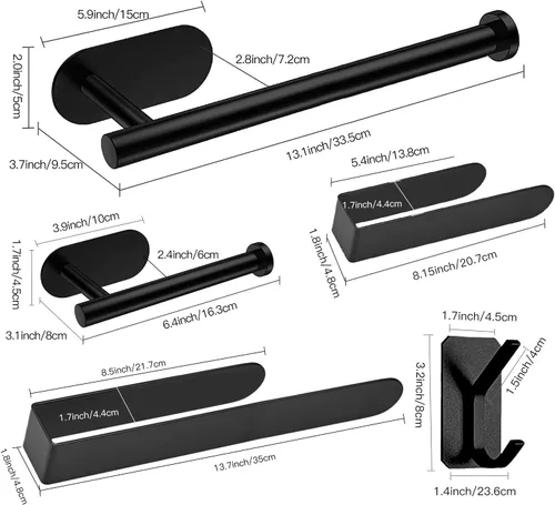 Miniatura 7 de HUFEEOH Juego de Accesorios de Baño Adhesivos, Juego de Ferretería de Baño de 6 Piezas Toalleros para Baño Montados en la Pared Juego de Barras