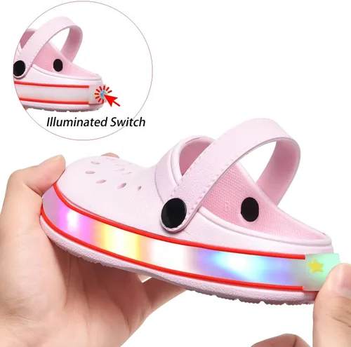 Miniatura 4 de XPKWS Zuecos para niños pequeños, niños y niñas, zapatos de jardín con luces LED, sandalias ligeras con luces, antideslizantes, de secado rápido
