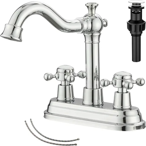 Miniatura 22 de Grifo de baño negro mate con 2 asas de 4 pulgadas, juego central de tocador de baño negro con montaje de drenaje y manguera de suministro grifo
