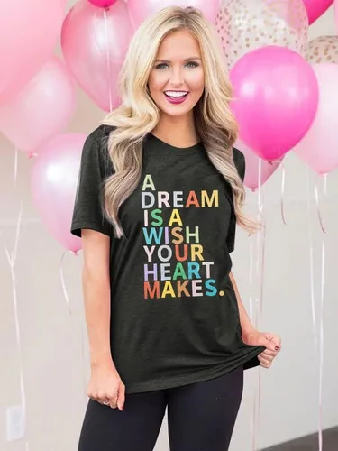 Miniatura 5 de A Dream is A Wish Your Heart Makes - Camiseta de manga corta con estampado de letras divertidas para mujer
