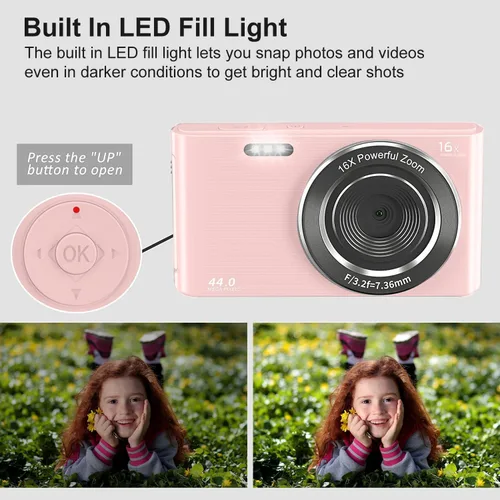 Miniatura 4 de Cámara digital de 44 MP – Apuntar y disparar compacta con tarjeta SD de 32 GB, zoom digital 16X, pantalla de 2.4 pulgadas – Cámara de vlogging