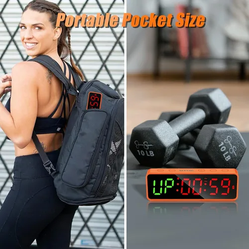 Miniatura 4 de Reloj Temporizador de Gimnasio Pequeño Cronómetro Magnético Temporizador de Intervalos de Entrenamiento, Pantalla Digital LED Grande, Accesorios