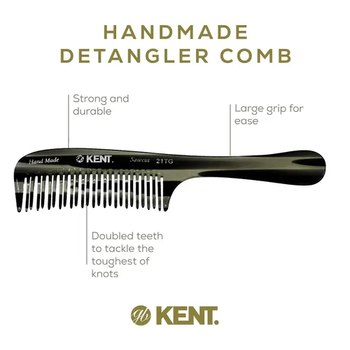 Miniatura 5 de Kent Peine desenredante grande de grafito negro 21T, dientes anchos para cabello grueso y rizado ondulado. Peine desenredante de cabello largo