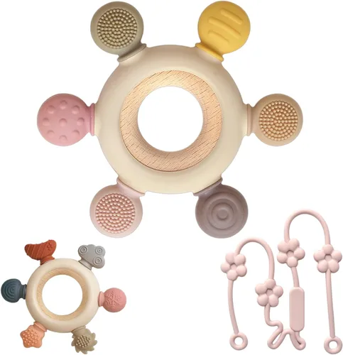 Miniatura 7 de Juguetes de dentición para bebés, juguetes mordedores de silicona de grado alimenticio, juguetes masticables para bebés de 3 a 24 meses, control