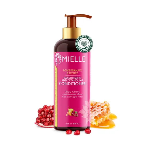 Mielle Organics Acondicionador desenredante de granada y miel para cabello rizado, acondicionador hidratante profundo para ayudar a fortalecer las