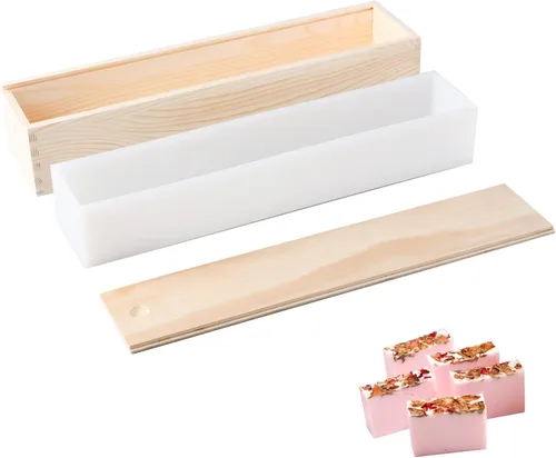 Miniatura 4 de Nicole - Moldes de jabón grandes rectangulares de silicona para moldes de 18 barras con caja de madera y tapa, herramientas para hacer jabón hecho a