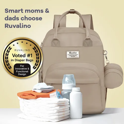 Miniatura 7 de RUVALINO Mochila para pañales - Mochila de viaje multifunción para bebé con cambiador, portabotellas aislados y estuche para chupete, gran Arcilla