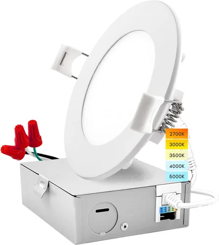 LUXRITE Luz empotrable LED ultrafina de 4 pulgadas con caja de conexiones, 10 W, CCT seleccionable por color 2700 K | 3000 K | 3500 K | 4000 K |