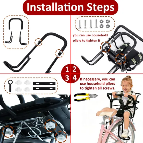 Miniatura 9 de Asiento trasero de bicicleta para niños, asiento de bicicleta para niños de 18 meses a 8 años, silla de bicicleta para niños de 18 meses a 8 años