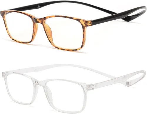 Miniatura 7 de JM Paquete de 2 lentes de lectura magnéticos para hombres y mujeres, cuello colgante, bloqueo de luz azul, para lectura de computadora, color negro