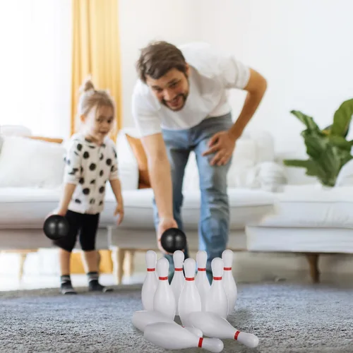 Miniatura 7 de STOBOK Juego de bolos para niños con 10 pines de plástico y 2 bolas, juguete deportivo para interiores y exteriores, juguetes educativos