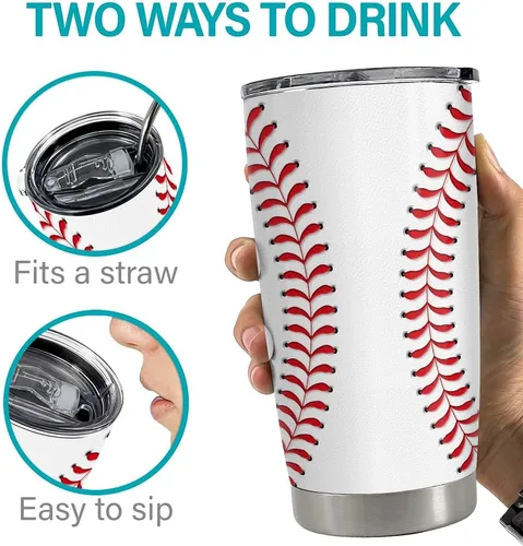 Miniatura 7 de SANDJEST Vaso de béisbol de 20 onzas con aislamiento de acero inoxidable, taza de viaje, vaso de béisbol para mujeres, hombres, mamá, regalos