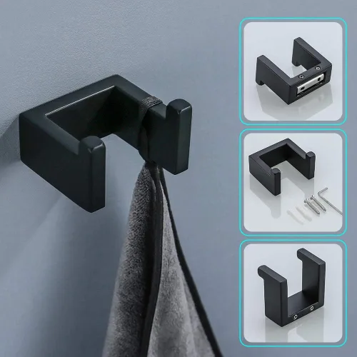 Miniatura 5 de Juego de 4 piezas de accesorios de hardware para baño, color negro, incluye toallero, soporte para toallas, gancho para bata, soporte para papel