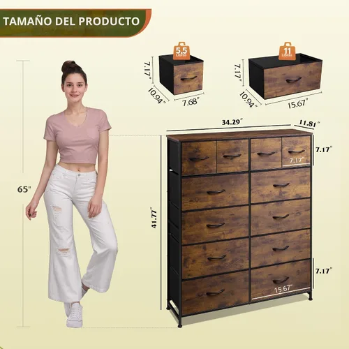 Miniatura 3 de WLIVE Cómoda alta para dormitorio con 12 cajones, cómodas y cajoneras, cómodas de tela para closet, organizador de cómoda de almacenamiento