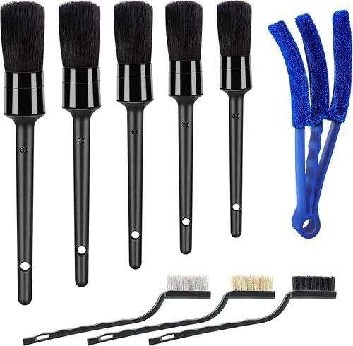 Miniatura 9 de HMPLL Kit de 10 piezas de detalles de automóvil, juego de cepillos de detalles de alta calidad que incluye 5 cepillos suaves para detallar el Azul