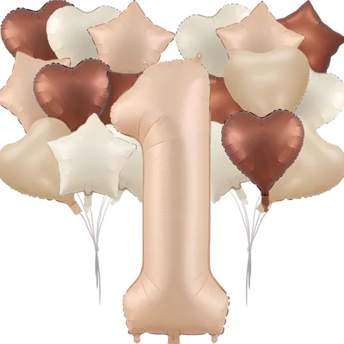 Miniatura 33 de Globos de 40 pulgadas color crema número 10, 17 piezas de globos de helio grandes con globos de corazón neutros crema nude caramelo beige marrón