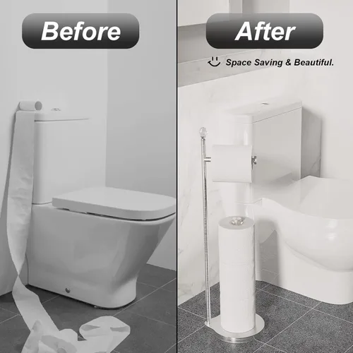 Miniatura 3 de Kasunto Soporte de papel higiénico para baño, almacenamiento de papel higiénico de metal con peso pesado, soporte libre de pie con esfera de F