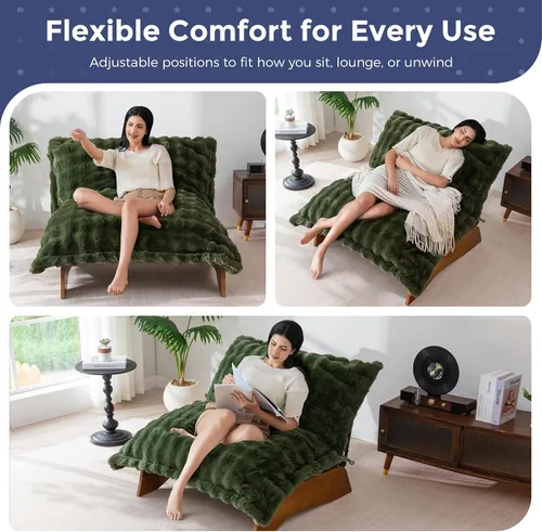 Miniatura 4 de MAXYOYO Silla ajustable para sala de estar, puf convertible y sillón reclinable con marco, cojín extraíble, tela de burbujas, suave tapizado