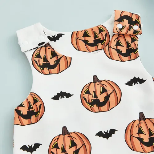 Miniatura 4 de Mameluco de Halloween para recién nacido, sin mangas, estampado de calabaza, overol