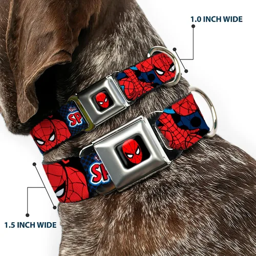 Miniatura 2 de Buckle-Down Collar de perro con hebilla de cinturón de seguridad, increíble Spider-Man, 1 pulgada de ancho, se adapta a cuello de 11 a 17 pulgadas