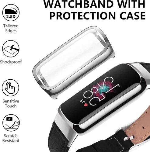 Miniatura 2 de Correa de reloj compatible con Fitbit Luxe, elegante correa de cuero delgada, pulsera suave de repuesto para Fitbit Luxe Fitness, protector de Negro