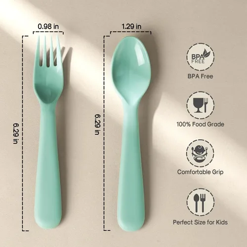 Miniatura 2 de Juego de utensilios de 12 piezas para niños pequeños, cucharas y tenedores de plástico para niños, cubiertos seguros para niños, aptos