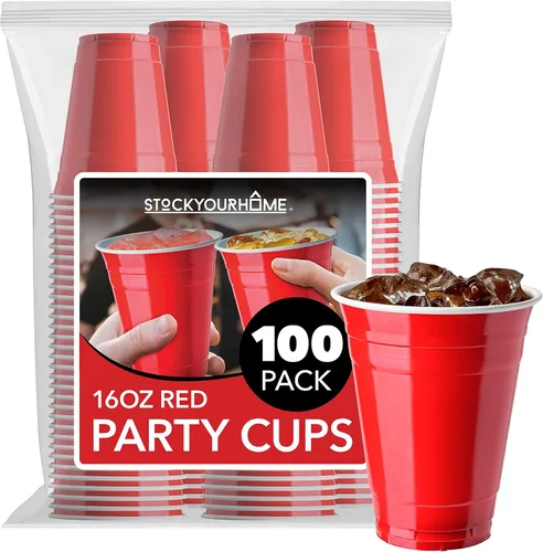 Miniatura 10 de Stock Your Home Vasos de plástico negros desechables, 16 onzas (100 unidades) resistentes, paquete de vasos grandes para fiesta, paquete a granel