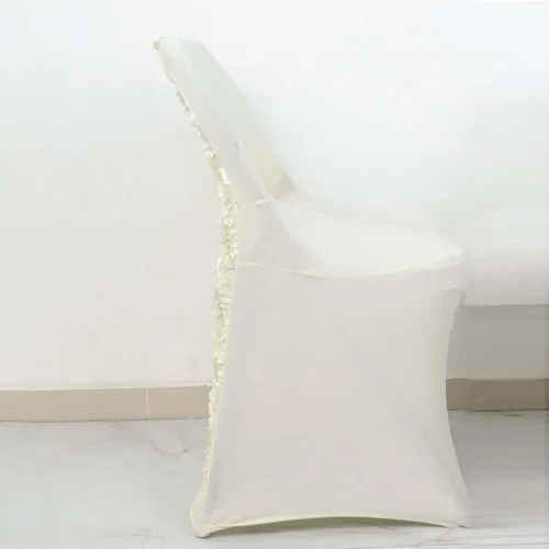 Miniatura 2 de Tableclothsfactory Funda de silla plegable ajustable con diseño de roseta de satén marfil