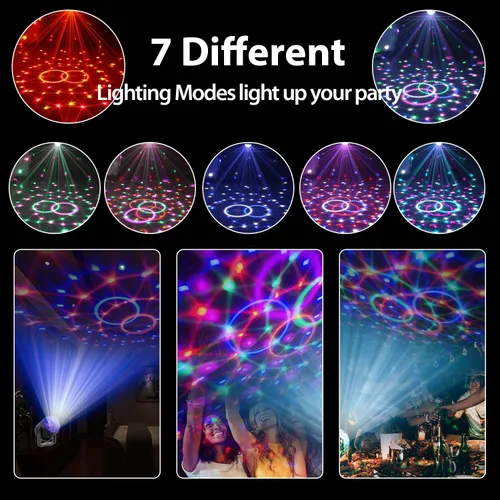 Miniatura 6 de Luces de fiesta de bola de discoteca para DJ, activadas por sonido, con control remoto, lámpara estroboscópica, 7 modos, luz de escenario