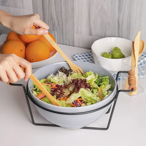 Miniatura 2 de Sweejar Cuenco de porcelana de 2.8 cuartos para ensalada y palomitas de maíz, cuenco grande de 9 pulgadas con soporte, sirve para fiesta familiar