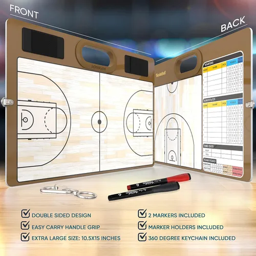 Miniatura 8 de Pizarra de baloncesto de borrado en seco para entrenadores de 15 x 10.5 pulgadas, equipo de pizarra blanca de doble cara, incluye 2 marcadores