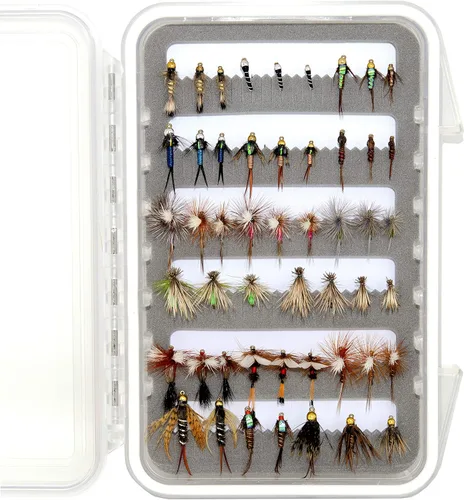Outdoor Planet Surtido de moscas de pesca con mosca premium, 12/24/48/66 moscas secas/húmedas/ninfa/serpentina, trucha/lubina, panfish/salmón 50