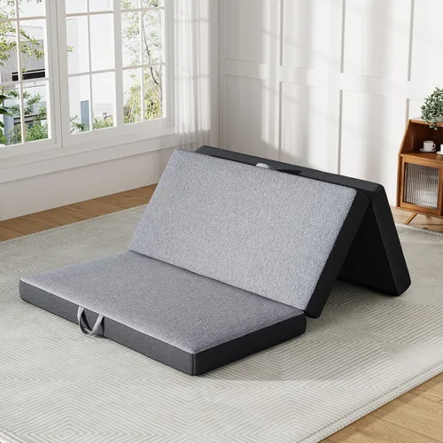 Miniatura 10 de Colchón triple tamaño Queen de 4 pulgadas – Colchón plegable de espuma viscoelástica para campamento, viajes, casa rodante, cama de invitados