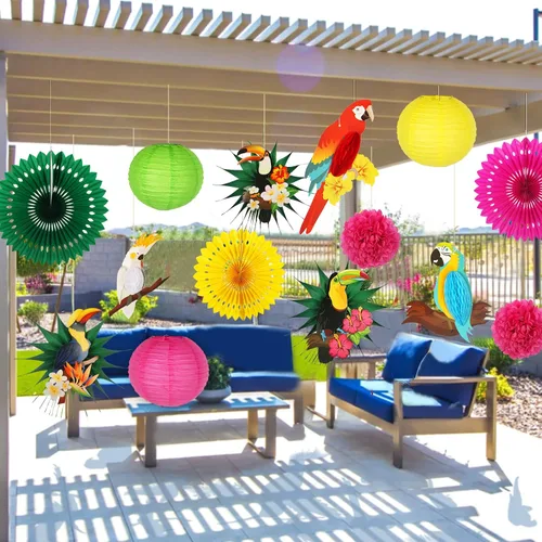 Miniatura 6 de Decoraciones de fiesta de pájaros tropicales, loros tucán, panal, hawaiano, verano, playa, Luau, suministros para colgar, decoraciones de fiesta