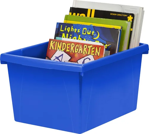 Miniatura 5 de Storex Contenedor de almacenamiento de 4 galones con tapa, organizador de plástico para libros y suministros, azul, paquete de 6 (61412U06C)