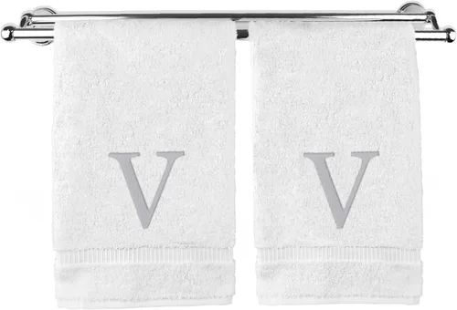 Miniatura 65 de Toalla de mano monogramada, regalo personalizado, juego de 2 - Toalla bordada con letra de bloque dorada - Extra absorbente 100% algodón turco