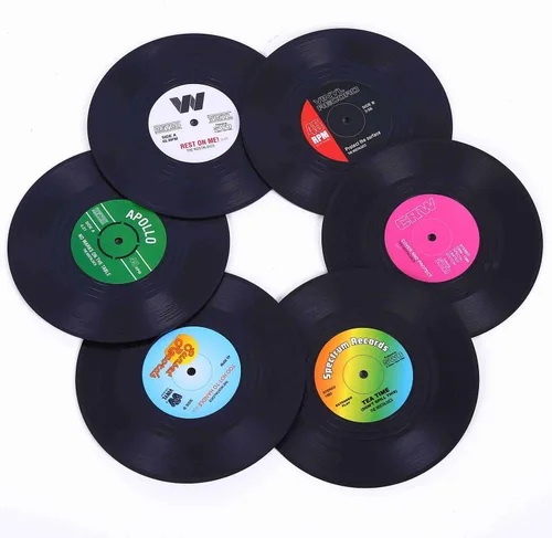 Miniatura 9 de Divertidos posavasos retro de discos para bebidas con soporte para reproductor de vinilo para amantes de la música, juego de 6 posavasos
