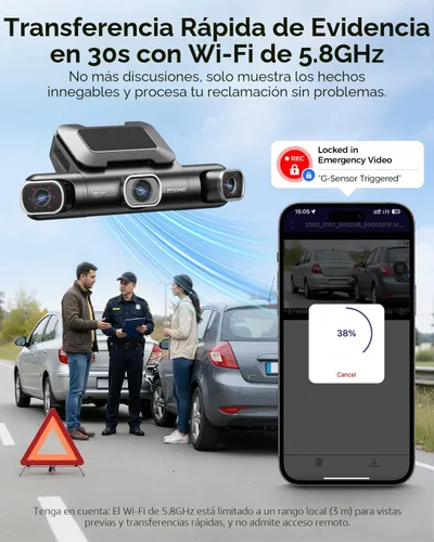 Miniatura 5 de AZDOME Cámara de Tablero de 360° de 4 Canales Frontal y Trasera Interior, eMMC Integrado de 128GB, 2K+1080P*3 Dashcam, Izquierda Derecha, Control
