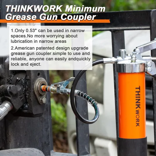 Miniatura 8 de THINKWORK Acoplador de Pistola de Grasa, Puntas de Pistola de Grasa de 0.53", Acopladores de Pistola de Grasa de Bloqueo Fuerte, 12000 PSI Acoplador