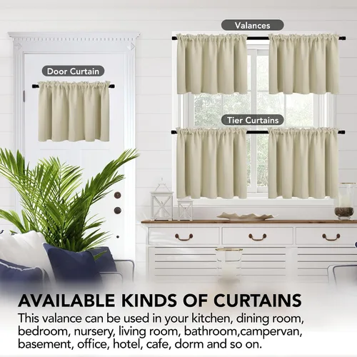 Miniatura 4 de Deconovo Cortinas Opacas Cortas Paneles para Baño/Cocina - Cortinas de Oscurecimiento de Habitación con Aislamiento Térmico y Bolsillo para Barra
