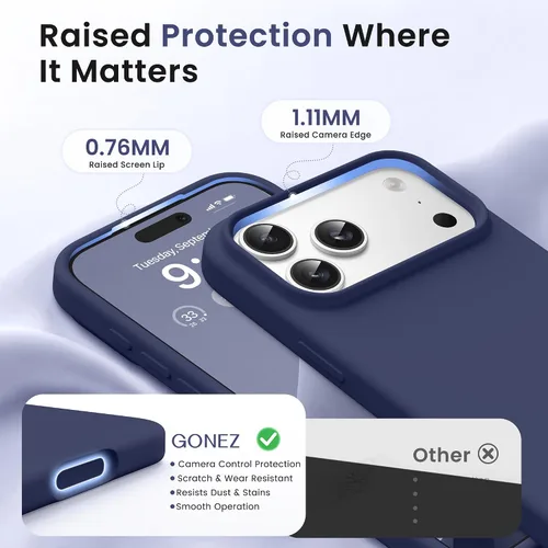 Miniatura 251 de GONEZ Funda de silicona para iPhone 15 Pro Max, compatible con Magsafe, protector de cámara + protector de pantalla, forro de microfibra suave